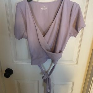 Hollister purple wrap top low neck crop top adjustable tie size XL